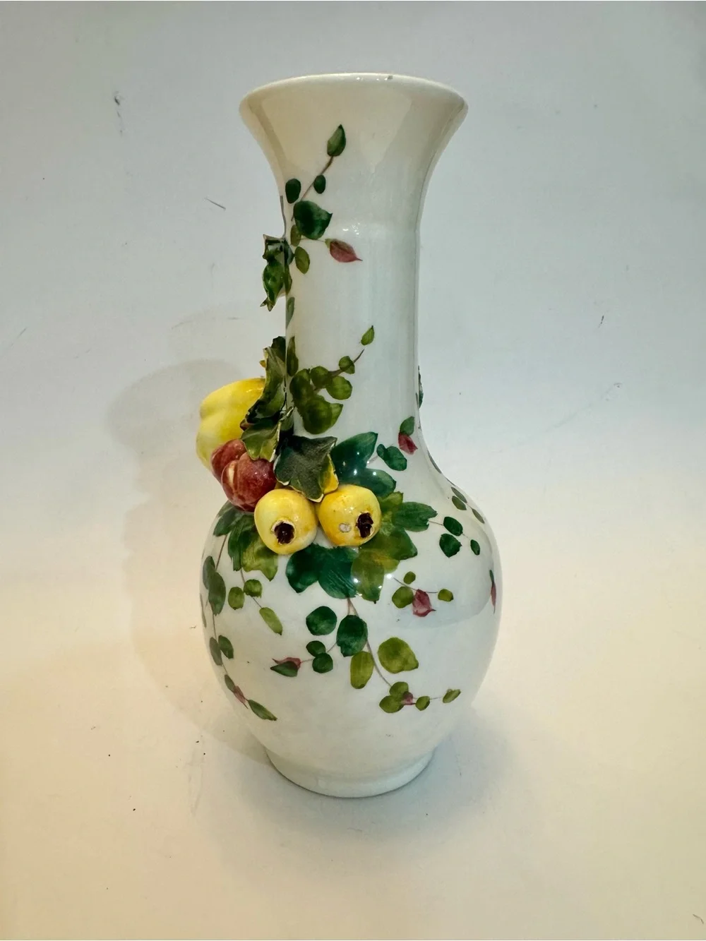 Vintage Italian Barbotine Majolica 3D Fruit Ceramic Vase Hand Painted Italy MCM